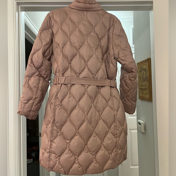 Michael Kors Blush Belted Faux Fur Trim Hooded Puffer Coat size Large - Picture 7 of 10